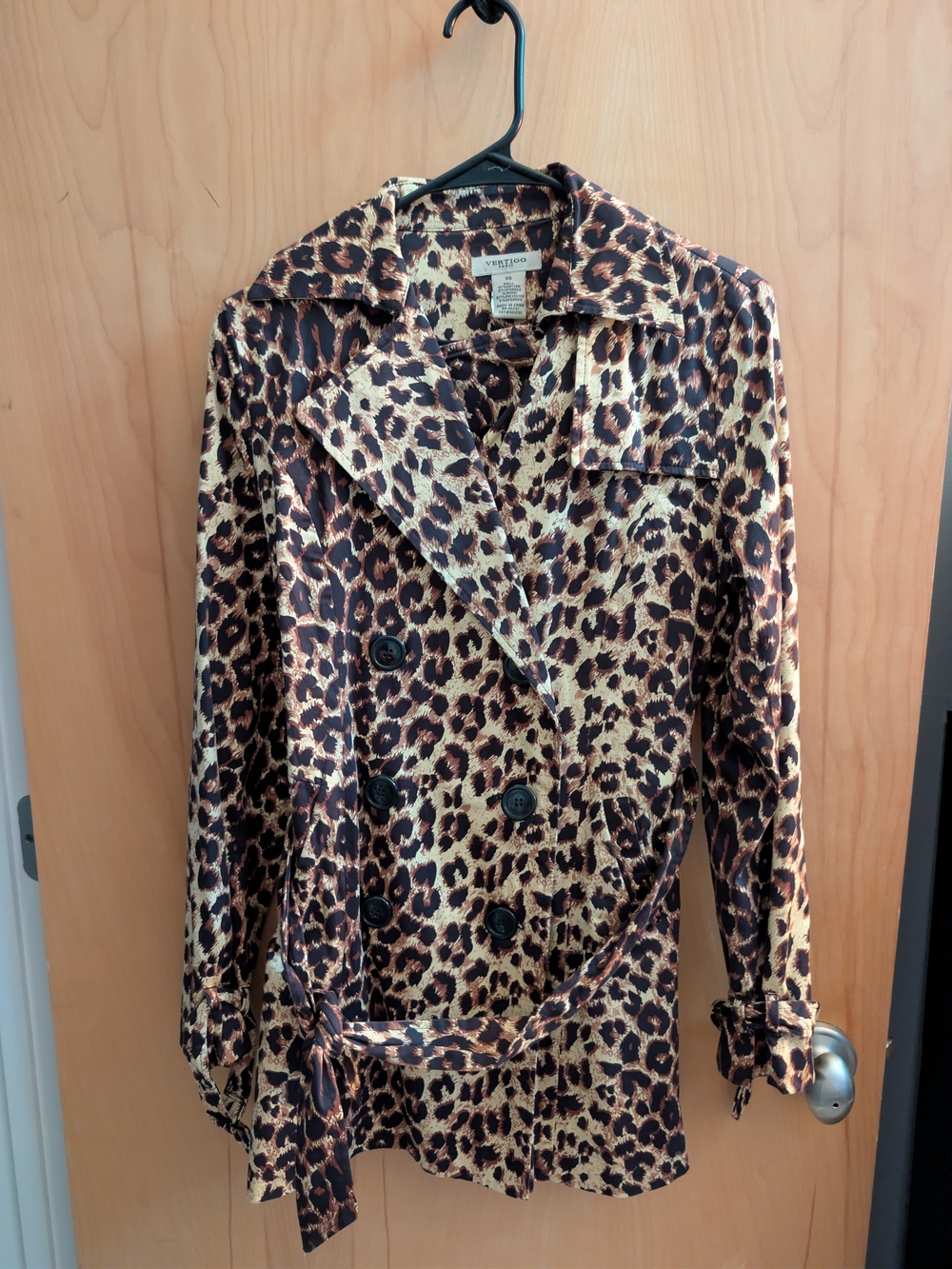 Vertigo Paris Leopard Print Double-Breasted Trench Coat - Brown/Black